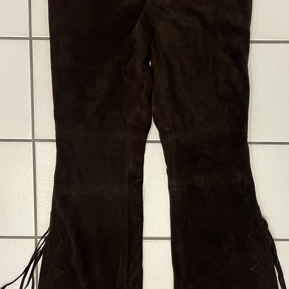 Brown Suede Fringe Pants by jLo by Jennifer Lopez